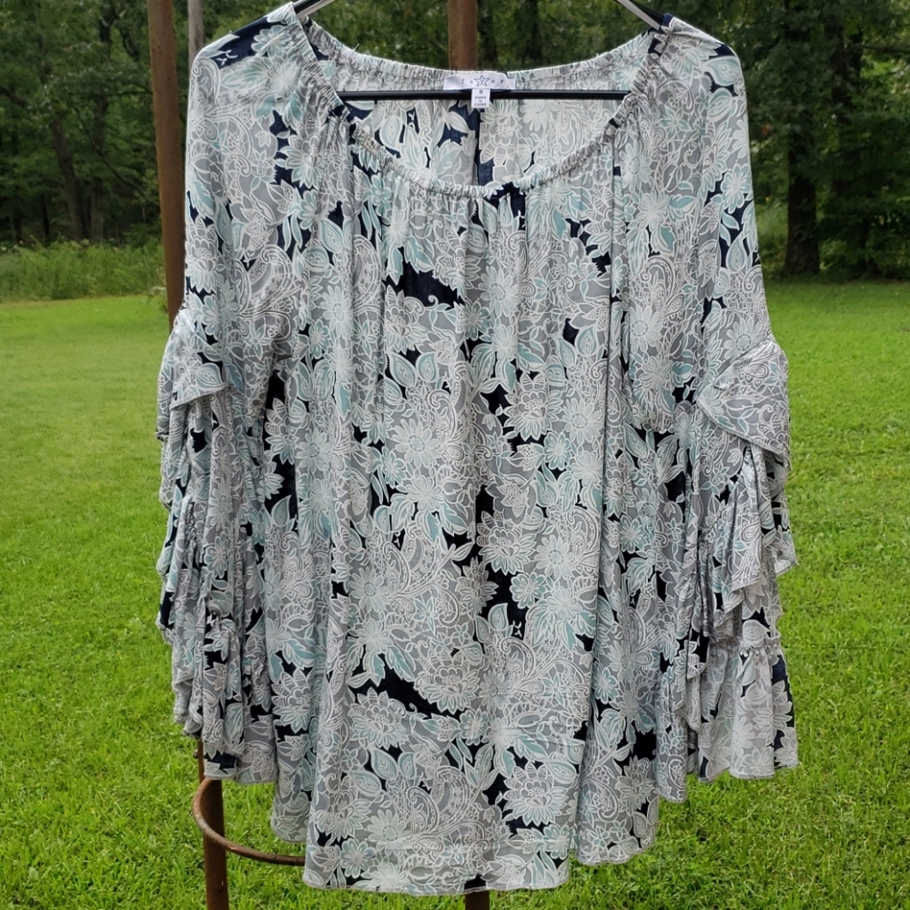 Fever Shoulder Bell Sleeve Blouse